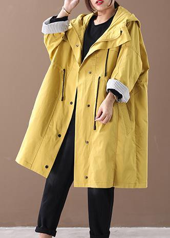 Women hooded drawstring pockets fine clothes For Women yellow loose jackets