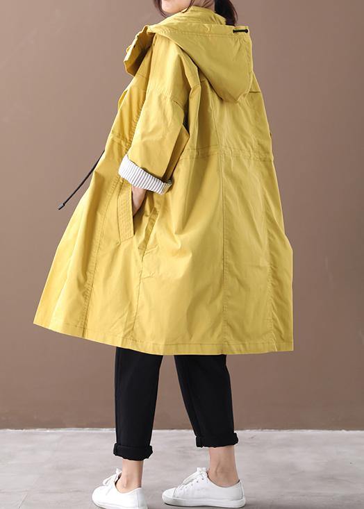 Women hooded drawstring pockets fine clothes For Women yellow loose jackets