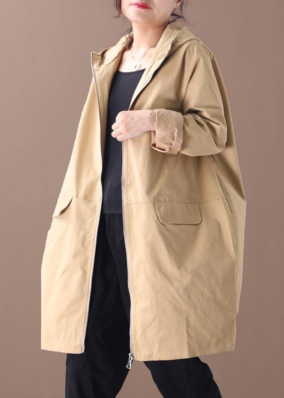 Women khaki Fashion trench coat Work hooded zippered fall coat