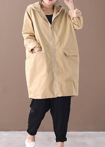 Women khaki Fashion trench coat Work hooded zippered fall coat