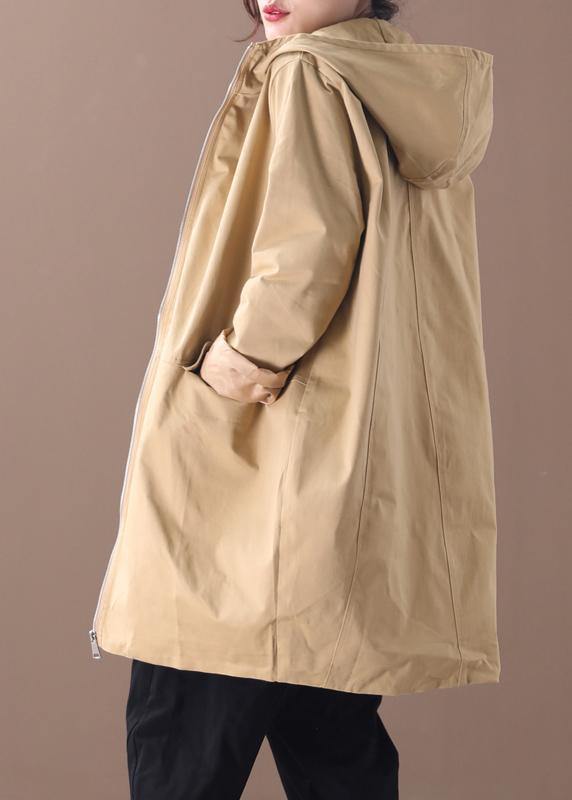 Women khaki Fashion trench coat Work hooded zippered fall coat