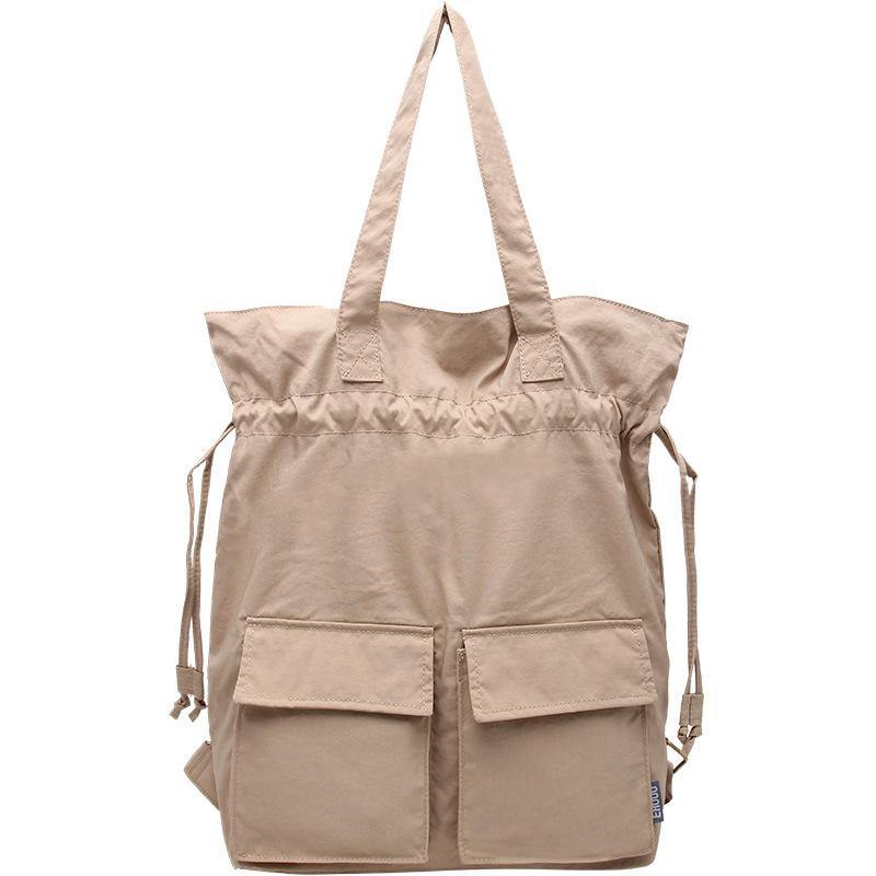 Women khaki Quotes Double Front Pockets Simple Drawstring Backpacks