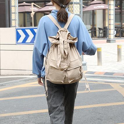 Women khaki Quotes Double Front Pockets Simple Drawstring Backpacks