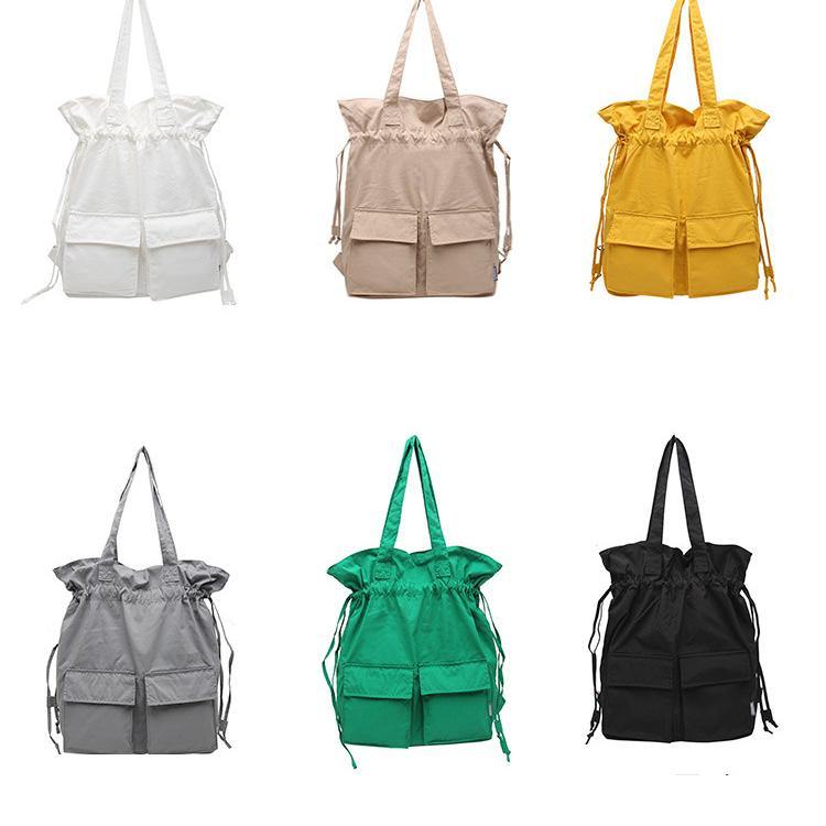 Women khaki Quotes Double Front Pockets Simple Drawstring Backpacks