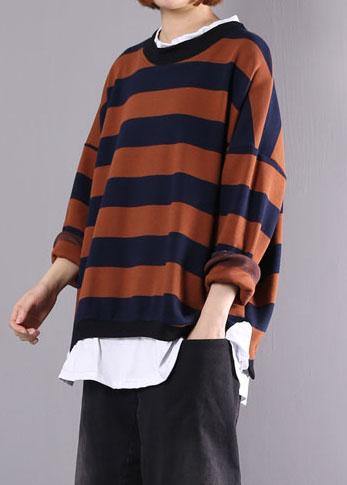 Women khaki striped cotton tunics for women false two pieces daily autumn shirt