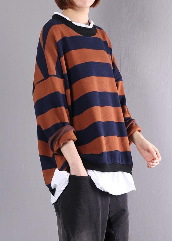 Women khaki striped cotton tunics for women false two pieces daily autumn shirt