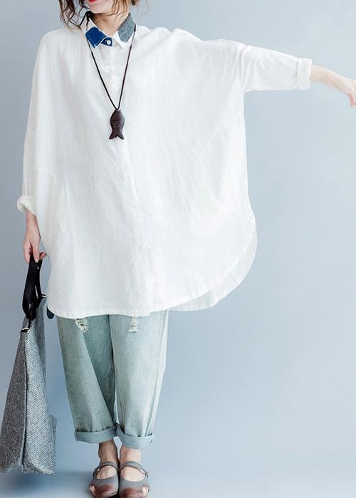 Women lapel Batwing Sleeve cotton box top 2025 Shape white oversized blouses Summer