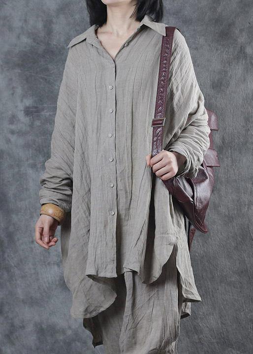 Women lapel Batwing Sleeve linen shirts women design nude top