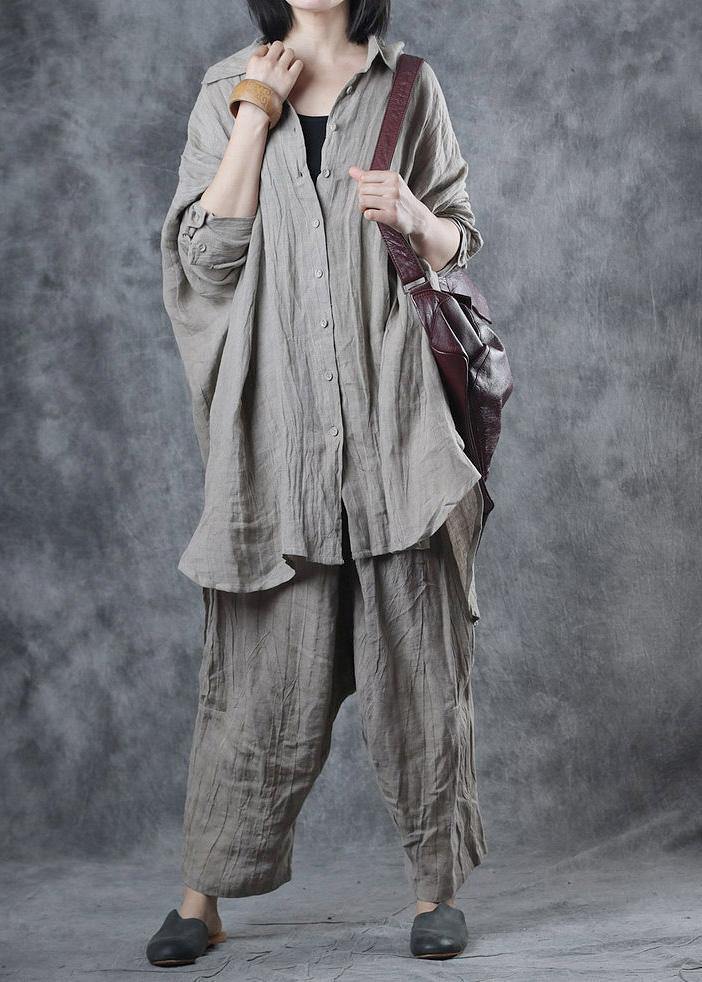 Women lapel Batwing Sleeve linen shirts women design nude top