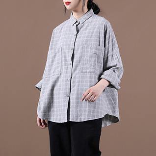 Women lapel pockets clothes Inspiration light gray plaid shirts