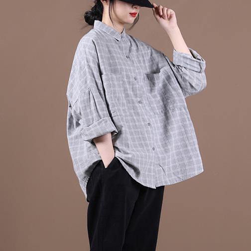 Women lapel pockets clothes Inspiration light gray plaid shirts