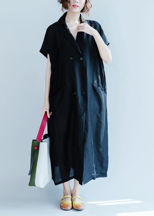 Women lapel pockets summer clothes design black Dress