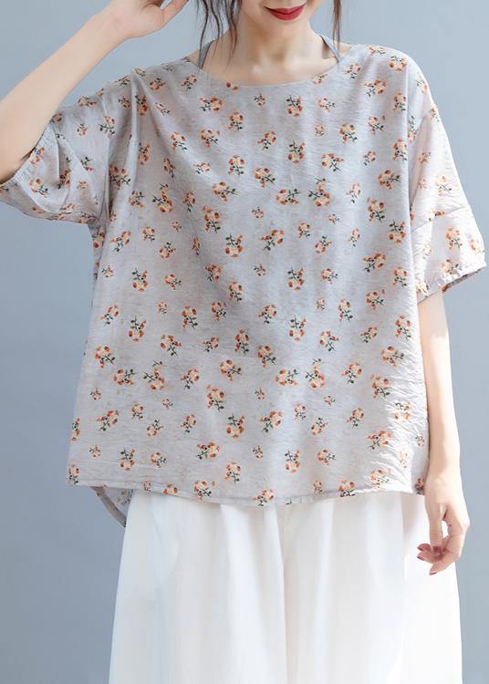 Women o neck Bow clothes For Women Shape gray floral blouse