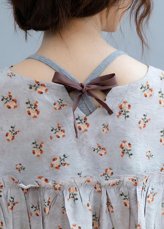 Women o neck Bow clothes For Women Shape gray floral blouse