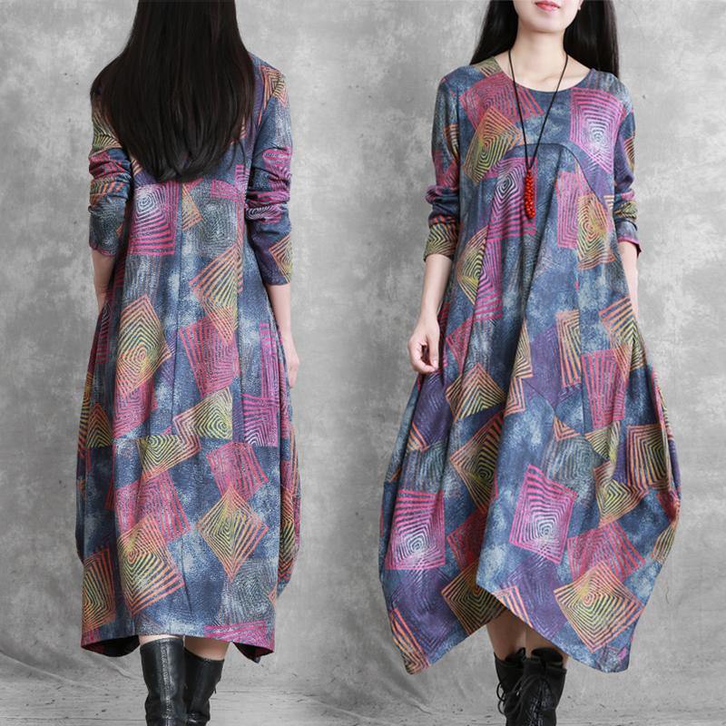 Women o neck asymmetric cotton clothes Runway floral A Line Dress