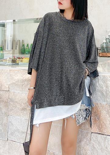 Women o neck asymmetric cotton summer for women Tops silver gray shirts