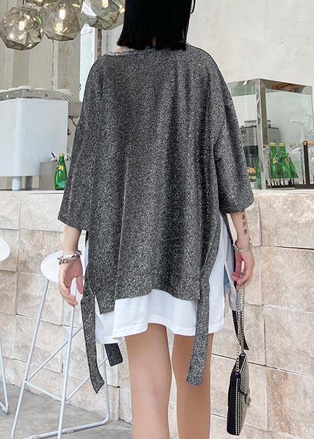 Women o neck asymmetric cotton summer for women Tops silver gray shirts