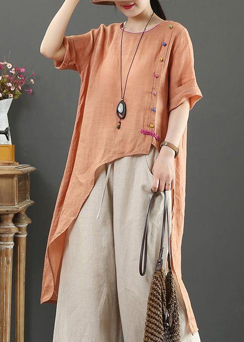 Women o neck asymmetric linen blouses for women pattern orange tops