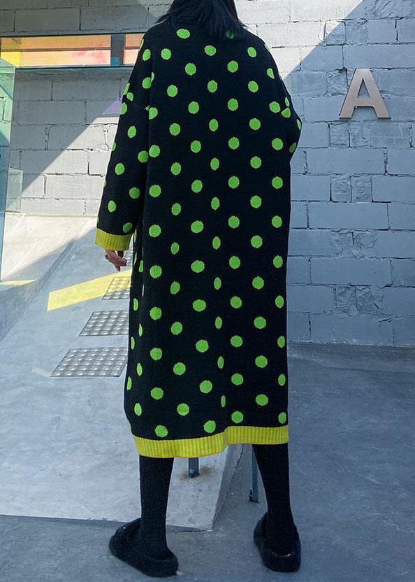 Women o neck baggy Sweater dress outfit plus size green dotted Fuzzy knitted dress