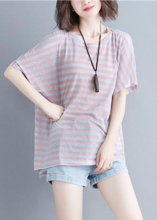 Women o neck cotton summer Inspiration red striped shirt