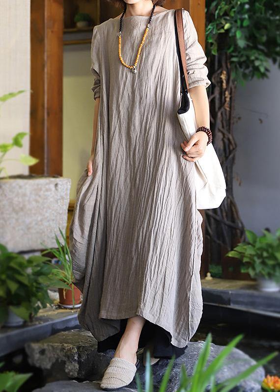 Women patchwork linen Robes Sleeve nude Dresses fall