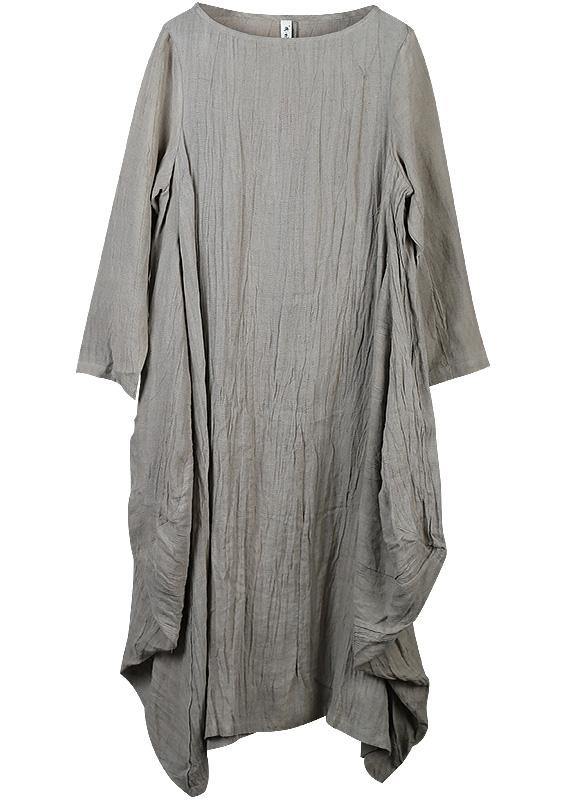 Women patchwork linen Robes Sleeve nude Dresses fall