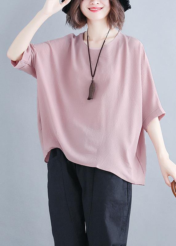 Women pink chiffon clothes Fashion Catwalk o neck Batwing Sleeve Summer tops