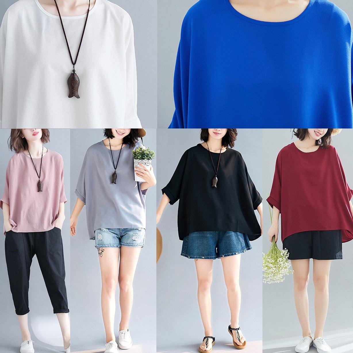 Women pink chiffon clothes Fashion Catwalk o neck Batwing Sleeve Summer tops