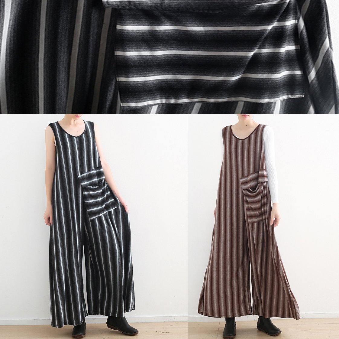 Women pink striped cotton pants sleeveless Dresses jumpsuit pants