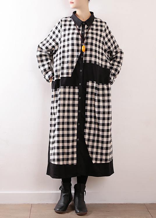 Women plaid cotton clothes For Women lapel collar Art autumn shirt dress