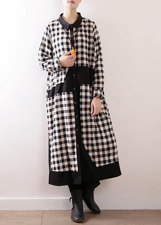 Women plaid cotton clothes For Women lapel collar Art autumn shirt dress