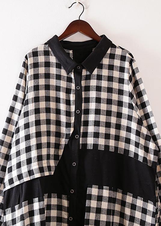 Women plaid cotton clothes For Women lapel collar Art autumn shirt dress