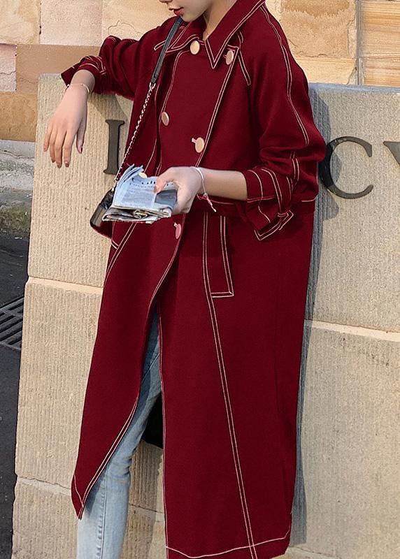 Women red Fashion maxi coat Fabrics double breast winter outwears