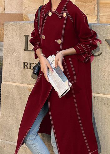 Women red Fashion maxi coat Fabrics double breast winter outwears