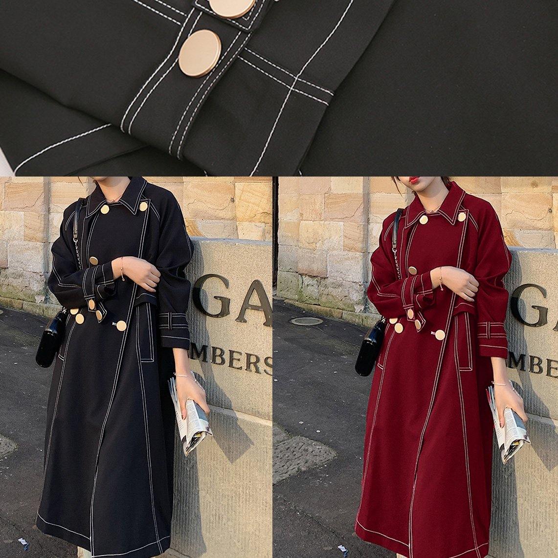 Women red Fashion maxi coat Fabrics double breast winter outwears