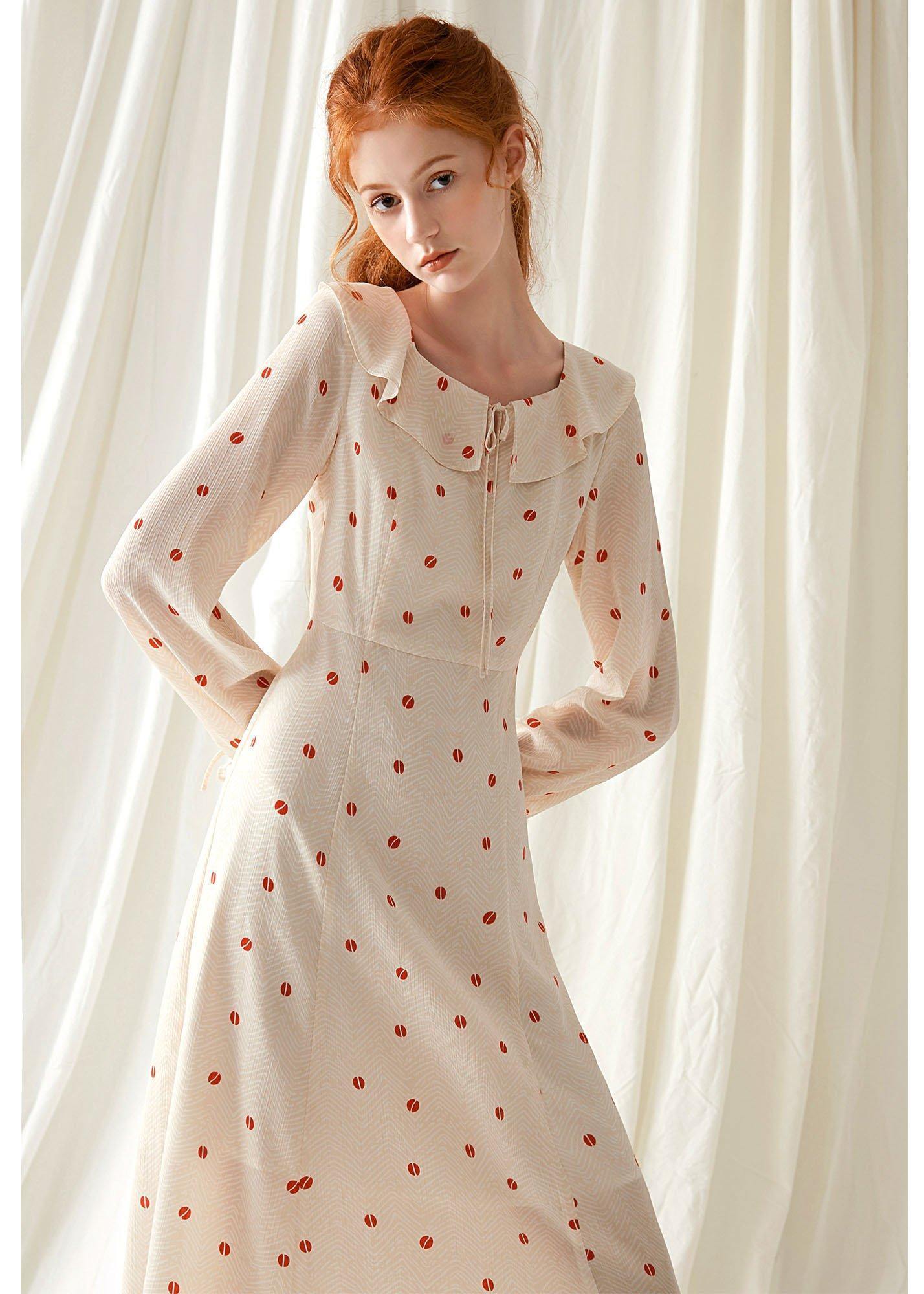 Women ruffles Square Collar chiffon clothes For Women Shape nude floral Dress fall