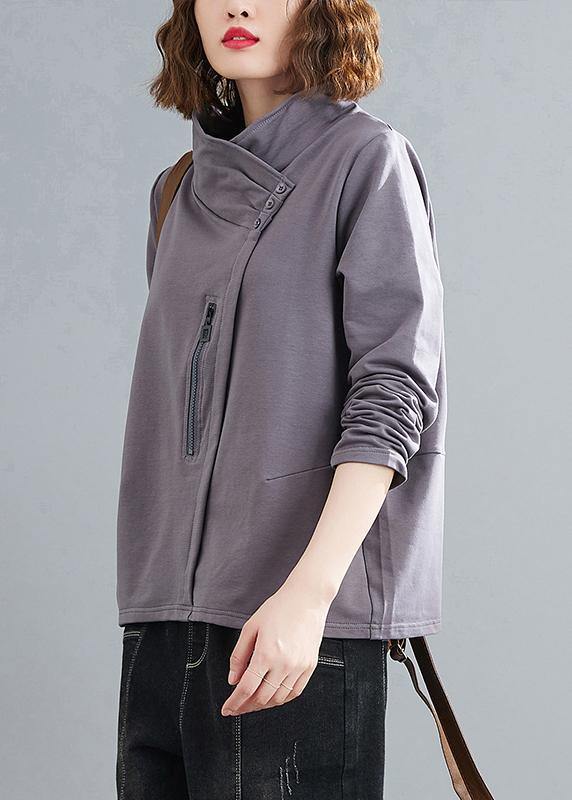 Women stand collar zippered clothes Photography gray blouses