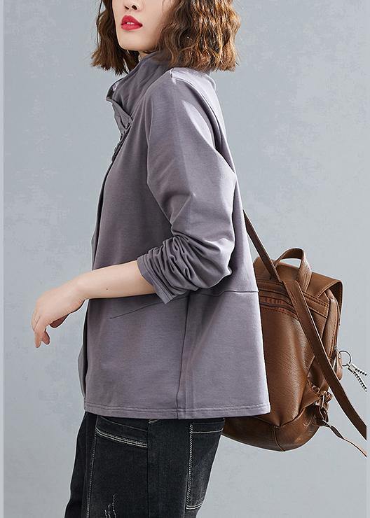 Women stand collar zippered clothes Photography gray blouses