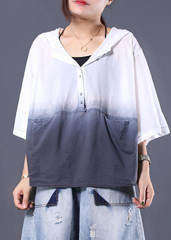 Women v neck hooded cotton clothes For Women white gradient color cotton summer shirts