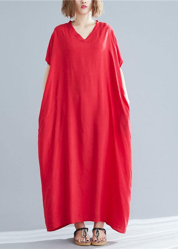 Women v neck pockets cotton linen summer Soft Surroundings Work red Dress