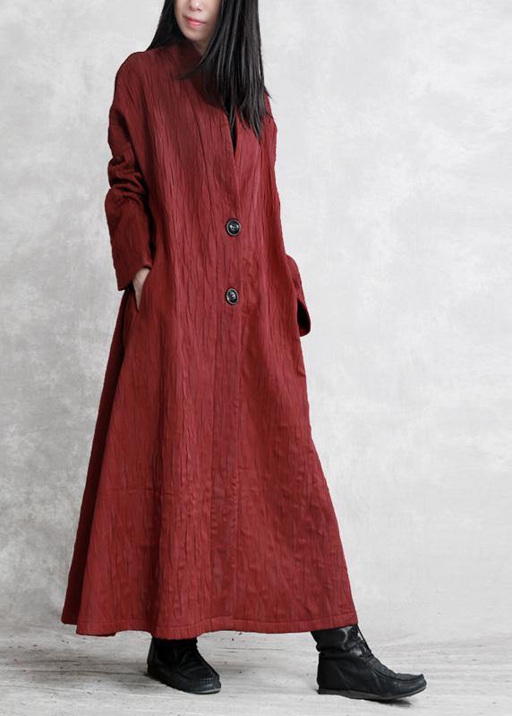 Women v neck pockets fine fall clothes red Art outwear