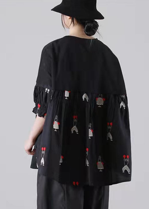 Women Patchwork Spring Blouse Black Tops