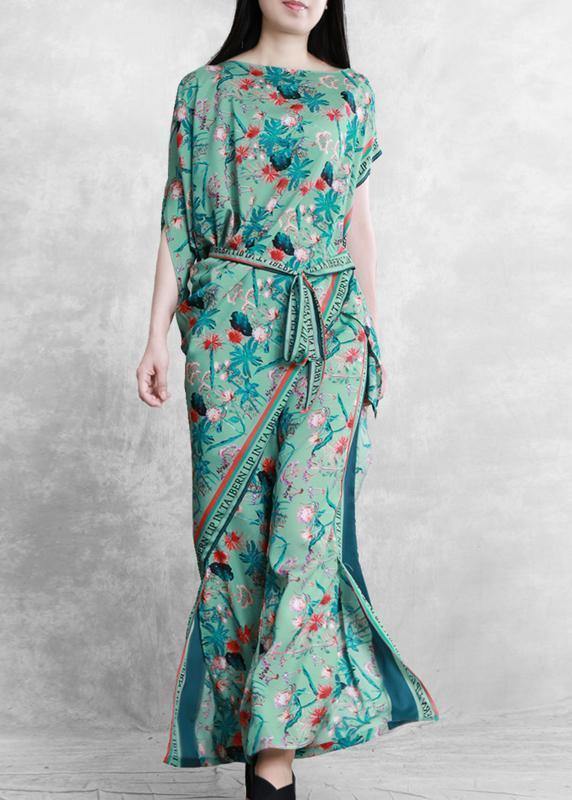 Women's 2025 summer national style green print suit irregular two-piece