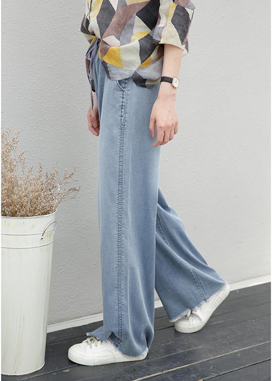 Women's pants elastic waist tie Tencel denim pants fat legs pants