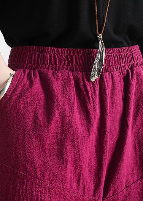 Women's summer new loose high waist five points wide leg pants linen burgundy straight shorts