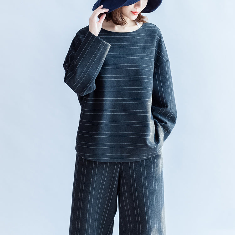 Woolen striped suits cotton tops and pants office dresses two pieces-fall