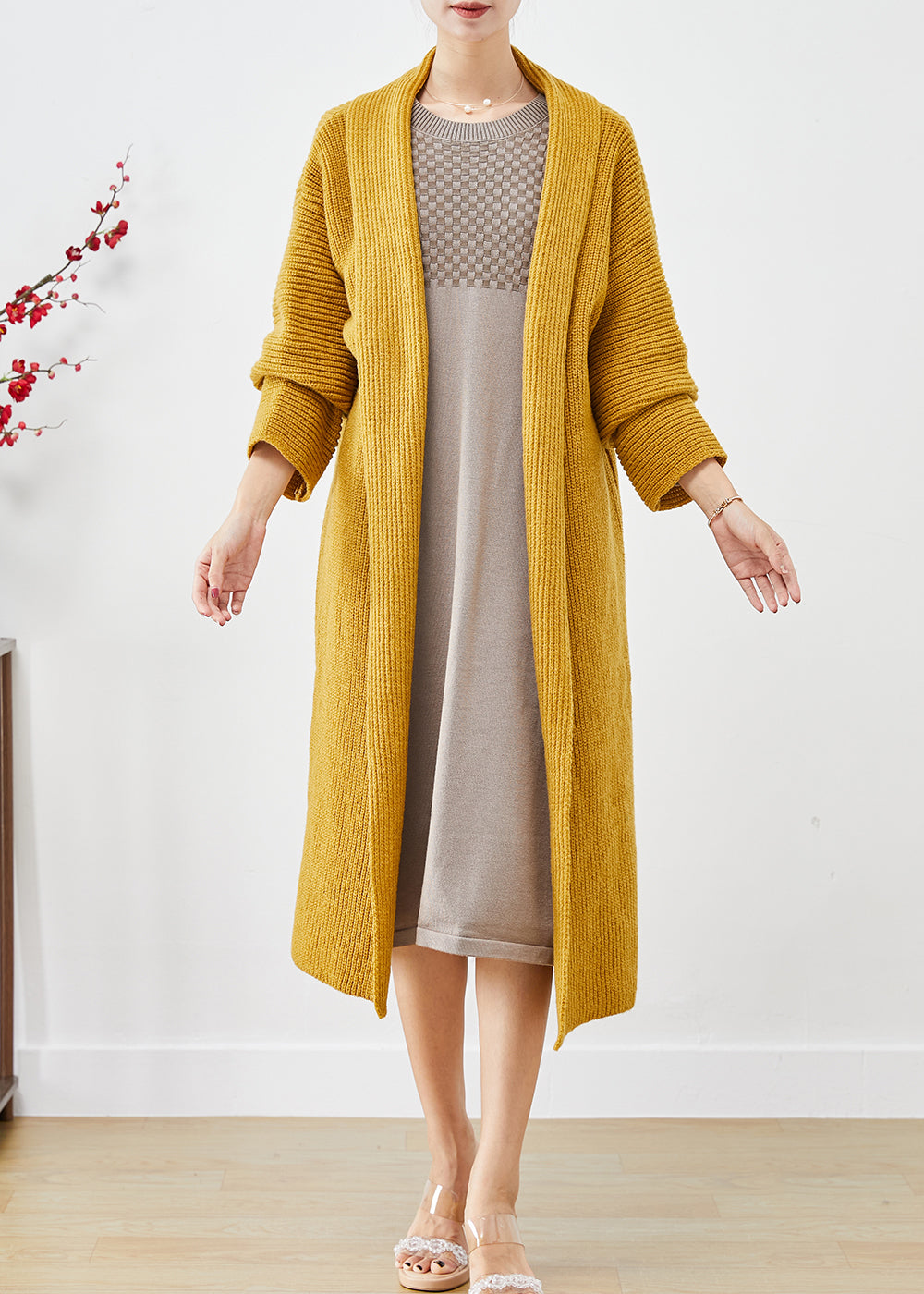 Yellow Knit Loose Cardigans Peter Pan Collar Fall