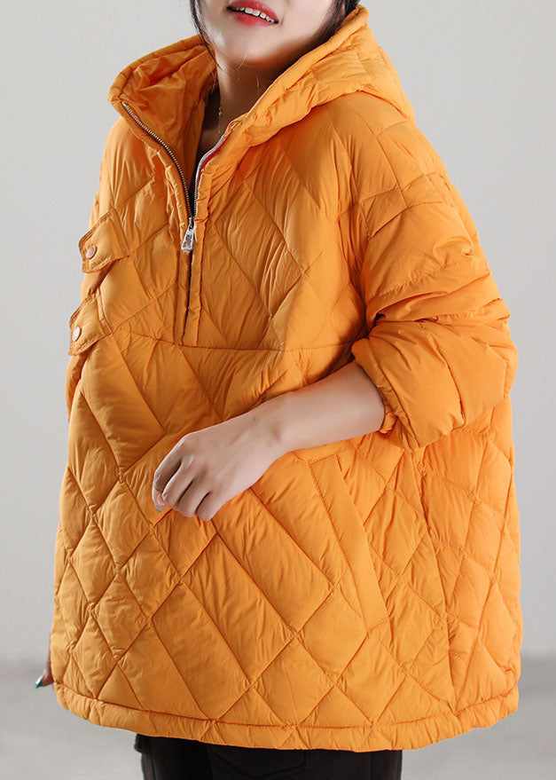 Yellow Pockets Duck Down Puffers Jackets Zip Up Winter