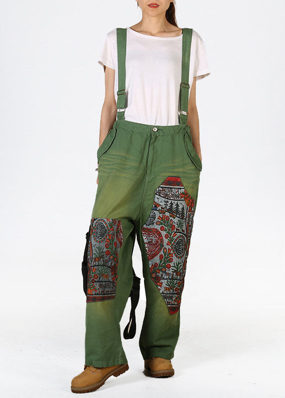 Yellow Pockets Patchwork Print Denim Jumpsuit Pants Summer