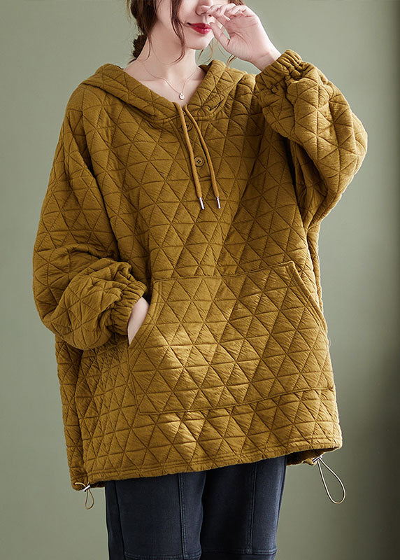 Yellow warm Cotton Sweatshirts drawstring Top Winter